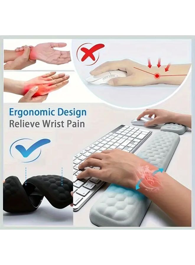 White Ergonomic Keyboard Mouse Wrist Rest 2pcs Breathable Silicone Memory Foam Desk Pad - Image 1